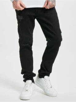 Denim Project Herren Slim Fit Jeans Mr. Red Destroy In Schwarz