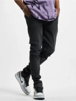 Herren Slim Fit Jeans Distressed Denims Slim Fit In Schwarz